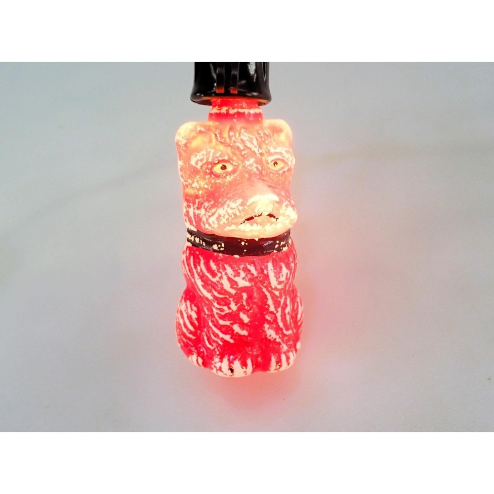 Vintage Figural Milk Glass Christmas Light Bulb Red Dog Black Collar C7 Tested